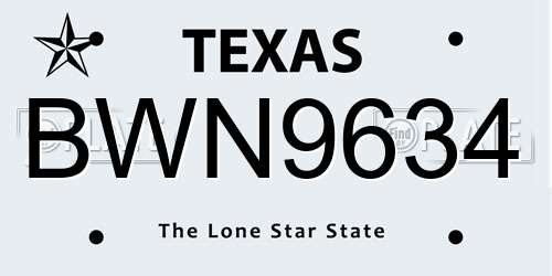 BWN9634 Texas License Plate