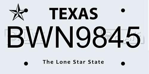 BWN9845 Texas License Plate