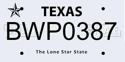 BWP0387 Texas License Plate