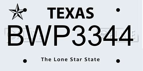 BWP3344 Texas License Plate