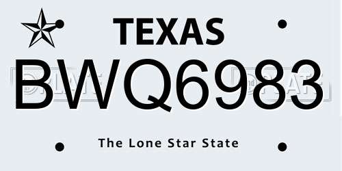 BWQ6983 Texas License Plate