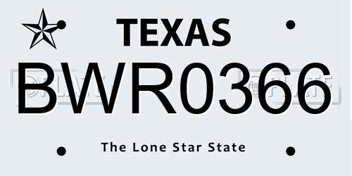 BWR0366 Texas License Plate