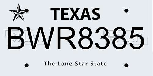 BWR8385 Texas License Plate