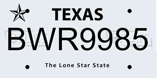 BWR9985 Texas License Plate