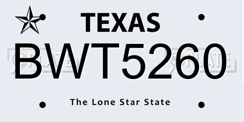 BWT5260 Texas License Plate