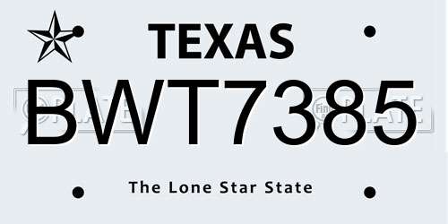 BWT7385 Texas License Plate