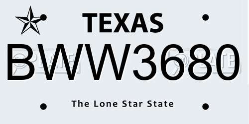 BWW3680 Texas License Plate