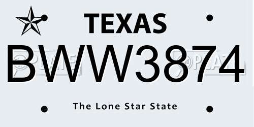 BWW3874 Texas License Plate