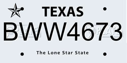 BWW4673 Texas License Plate
