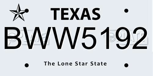 BWW5192 Texas License Plate