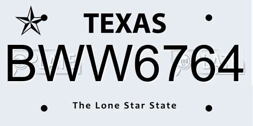 BWW6764 Texas License Plate