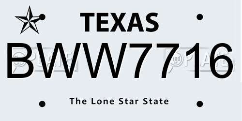 BWW7716 Texas License Plate