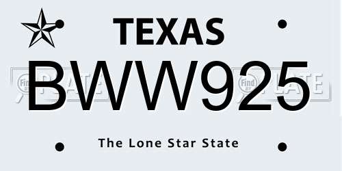 BWW925 Texas License Plate