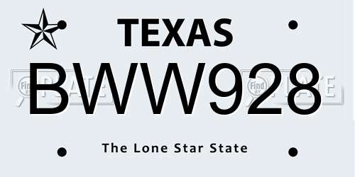 BWW928 Texas License Plate