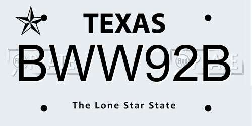 BWW92B Texas License Plate