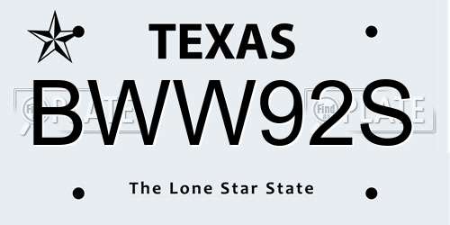 BWW92S Texas License Plate