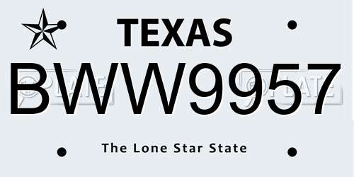 BWW9957 Texas License Plate
