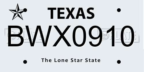 BWX0910 Texas License Plate