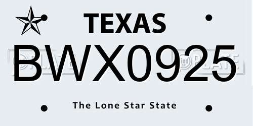 BWX0925 Texas License Plate