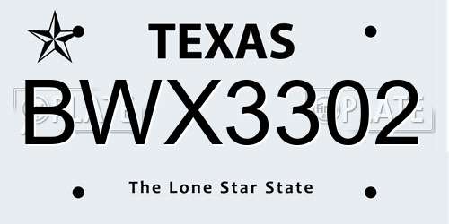 BWX3302 Texas License Plate