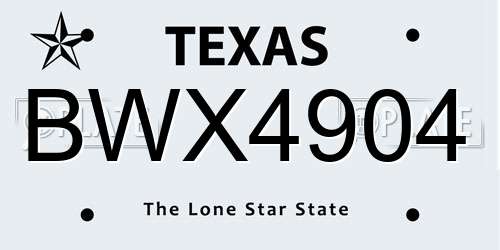 BWX4904 Texas License Plate