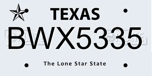 BWX5335 Texas License Plate