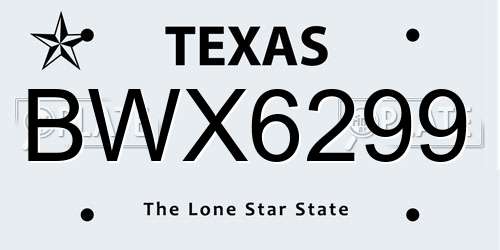 BWX6299 Texas License Plate