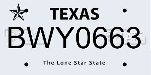 BWY0663 Texas License Plate