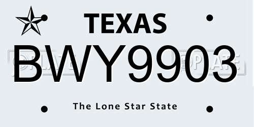 BWY9903 Texas License Plate
