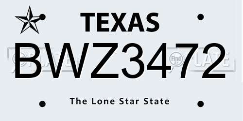 BWZ3472 Texas License Plate