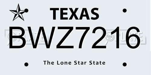 BWZ7216 Texas License Plate