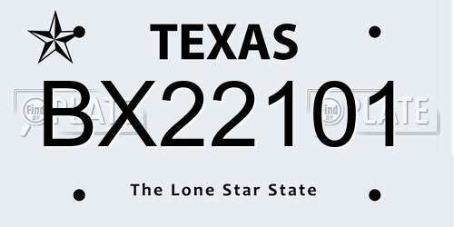 BX22101 Texas License Plate