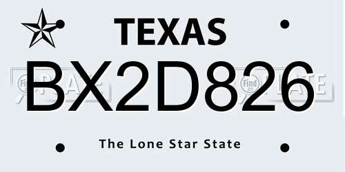 BX2D826 Texas License Plate