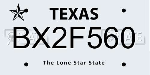 BX2F560 Texas License Plate