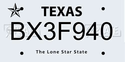 BX3F940 Texas License Plate