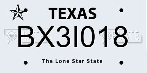BX3I018 Texas License Plate