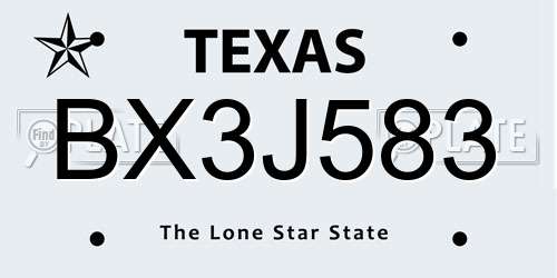 BX3J583 Texas License Plate