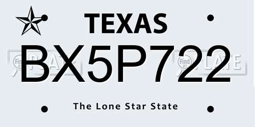 BX5P722 Texas License Plate