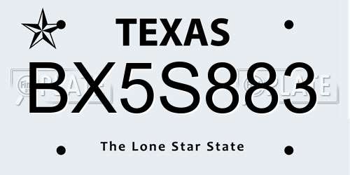 BX5S883 Texas License Plate