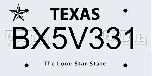 BX5V331 Texas License Plate