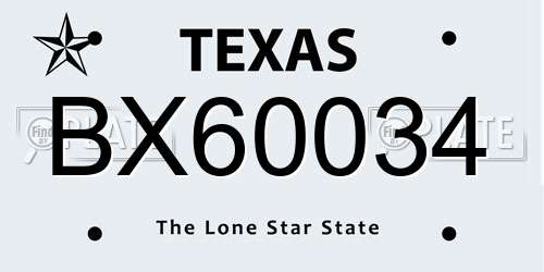 BX60034 Texas License Plate