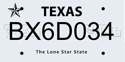 BX6D034 Texas License Plate