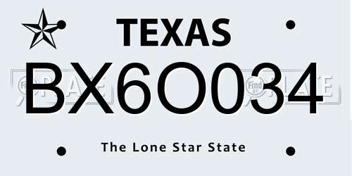 BX6O034 Texas License Plate