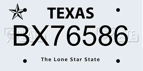 BX76586 Texas License Plate