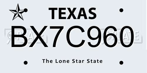 BX7C960 Texas License Plate