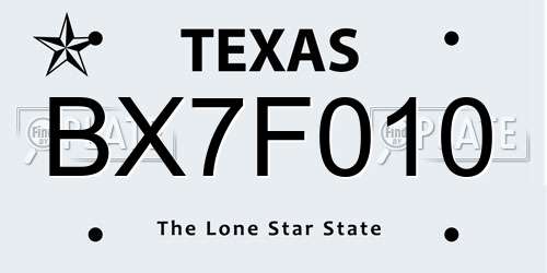 BX7F010 Texas License Plate