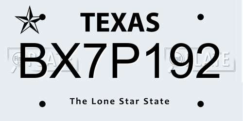 BX7P192 Texas License Plate