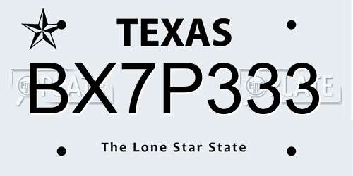 BX7P333 Texas License Plate