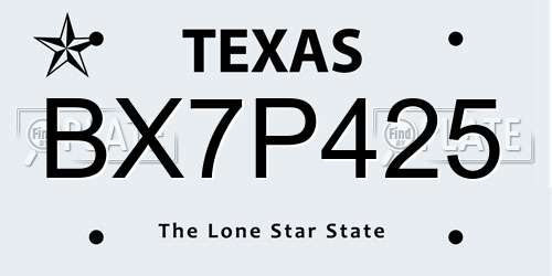 BX7P425 Texas License Plate