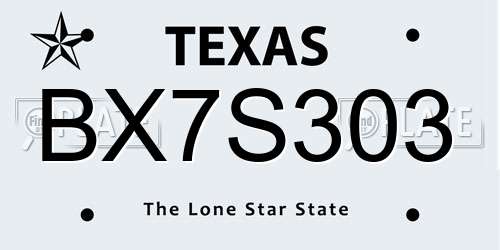 BX7S303 Texas License Plate